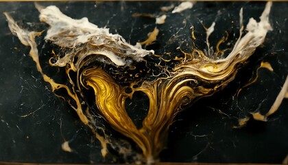 Aufkleber - Luxurious abstract painting fluid art in the technique of alcohol ink, a mixture of black. A mixture of colors, waves and golden curl. 3d render