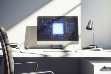 Poster - Modern computer display with abstract graphic fingerprint sketch, fingerprint scan data concept. 3D Rendering