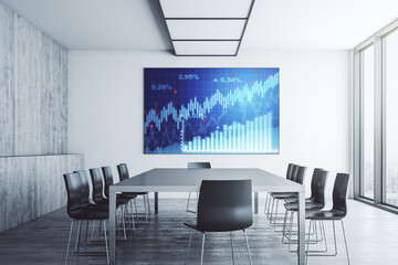 Poster - abstract creative financial graph on presentation screen in a modern conference room, forex and inve