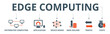© Galuh Sekar - Edge computing banner web icon vector illustration concept with icon of distributed computing, application, device nodes, data volume, traffic and reduce costs
