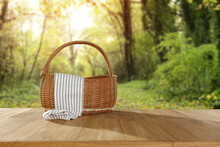 Basket Of Free Space And Autumn Forest. 