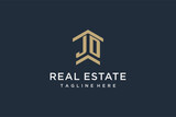Fototapeta  - Initial JD logo for real estate with simple and creative house roof icon logo design ideas