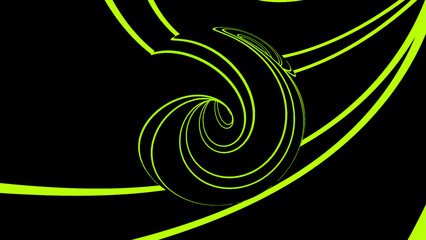 Poster - An abstract sphere with glowing lines creating effect of the optical illusion, seamless loop. Design. Ball moving on a black background with bending stripes.