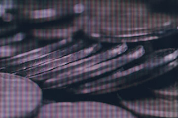 Leinwandbilder - Close up Coin, coins Money background. Macro  photography view. Close-up of pixel.