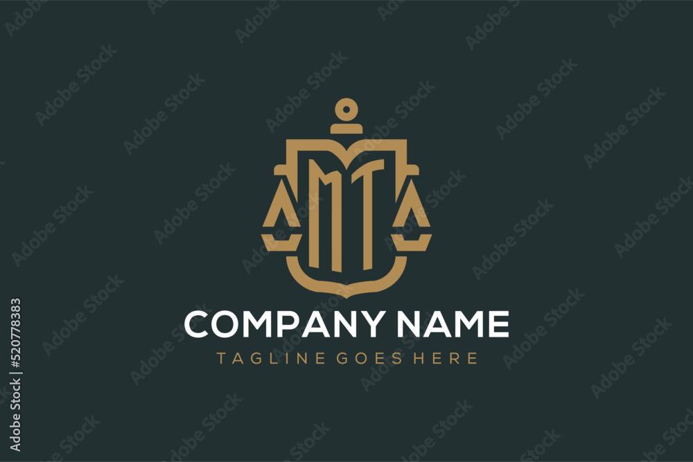 Initial MT logo for law firm with luxury modern scale and shield icon ...
