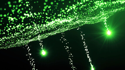 Poster - Flying through a galactic cosmos with glowing stars. Motion. Green celestial nebula constellation and star field.