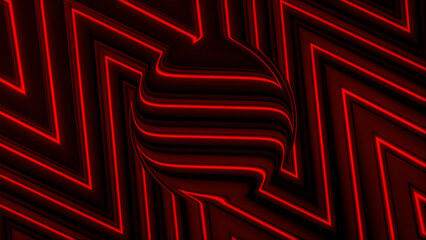 Poster - Abstract red striped background with a sphere, seamless loop. Motion. Zig zag stripes flowing on a black background.