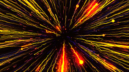 Poster - Colorful fireworks animation on a black background. Motion. Yellow and red exploding fireworks in the night sky.