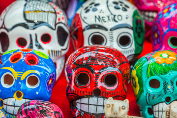 Wall Mural - Colorful skulls for day of the dead celebration, Cancun, Mexico