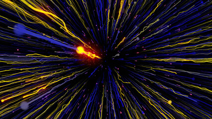 Poster - Colorful fireworks animation on a black background. Motion. Yellow and red exploding fireworks in the night sky.