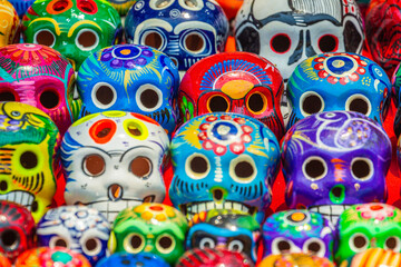 Wall Mural - Colorful skulls for day of the dead celebration, Cancun, Mexico