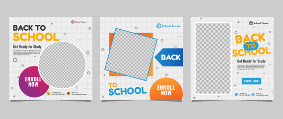 Wall Mural - Back to school social media post template design. For web ads, postcard, card, business messages, discount flyers and big sale banners