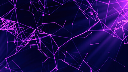 Poster - Geometric lines in connections with points. Motion. Polygonal plexus of lines on computer background. Molecular or geometric connections of lines