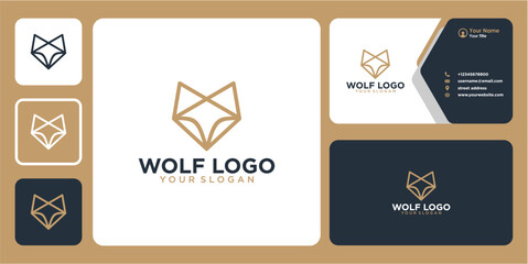Wall Mural - wolf logo design with line art and business card