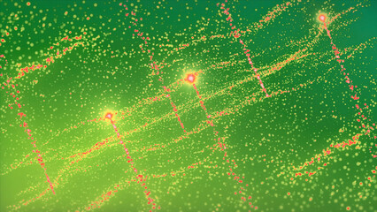 Poster - Bright green background.Motion. A bright abstraction on which small white stars move in a chaotic manner.