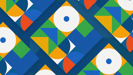 Fototapete - Colorful retro ornament with geometric shapes. Motion. Modernist animation with geometric multicolored figures. Colorful triangles, squares and circles move in abstraction