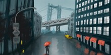 The Brooklyn Bridge. Painting On Canvas, View Of New York, Urban Illustration For Wallpaper, Mural