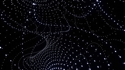 Aufkleber - Curved energy flows from points. Design. Point lines move in cosmic stream on black background. Mathematical curved lines of dots move in energy flow