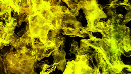 Poster - Moving 3d streams of smoke on black background. Design. Dynamic flow of colorful fog on black background. 3D fog layers with colorful lines and dense clouds