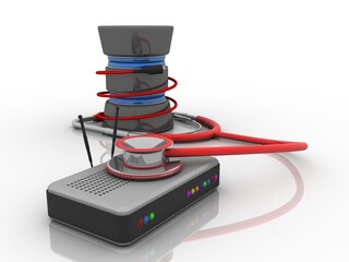 Sticker - 3d rendering Transmitter WiFi with stethoscope connected database

