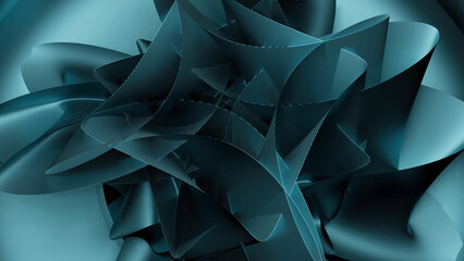 Poster - Rotating 3d pattern with geometric details. Motion. Metal 3d flower made of geometric ovals. Geometric abstract figure in shape of flower