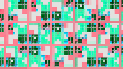 Poster - Bright colorful animation with pixel pattern. Motion. Beautiful stylish pattern with squares and pixels. Modern colors in pixel animation with changing pattern