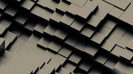  - Surface of squares moving out in waves. Design. 3D surface with retractable squares. Smooth surface with moving 3d squares