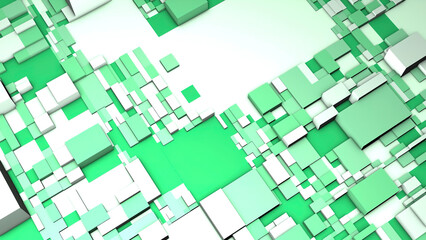 Poster - Background with many different squares. Motion. 3D surface with lots of squares and cubes. Background with moving pattern of squares