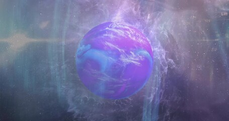 Poster - Animation of violet planet in smoky violet space