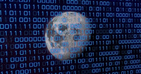 Poster - Animation of binary code over grey planet