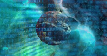 Poster - Animation of binary code over brown planet