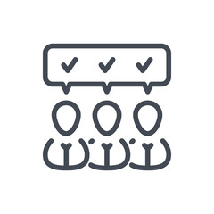 Fototapete - Employee approval, Decision making and Joint decision line icon. Group of people with check marks in chat box vector outline sign.