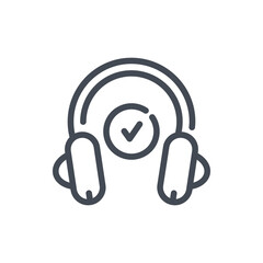 Fototapete - Online education and audio tutorials with check mark line icon. Headphones with check mark vector outline sign.