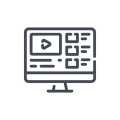 Fototapete - Online video service and video content and lecture line icon. Online education and Video tutorials vector outline sign.