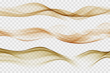 Glowing Flow Of Wavy Lines On Transparent Background Set Of Three Abstract Element Waves. Vector