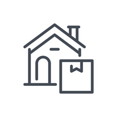 Poster - home delivery and sending a parcel line icon. house with delivery box vector outline sign.