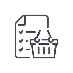 Fototapete - Shopping list line icon. Document with checklist and shopping basket vector outline sign.