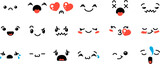 Fototapeta Młodzieżowe - Various Cartoon Emoticons Set. Doodle faces, eyes and mouth. Caricature comic expressive emotions, smiling, crying and surprised character face expressions