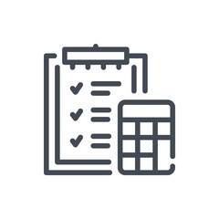 Fototapete - Strategy calculation line icon. Clipboard with calculator vector outline sign.