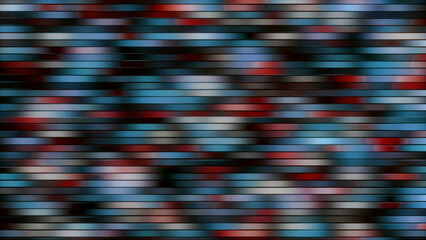 Poster - Glitch and pixel noise dynamic visual effect on a screen. Motion. Color distortions with blurred blinking horizontal stripes.