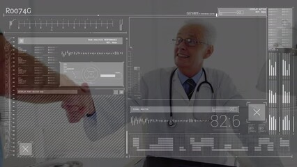 Sticker - Animation of data processing over diverse doctor and patient