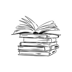 Stack of books isolated on white, Hand Drawn Sketch Vector illustration.