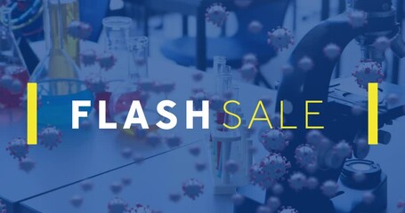 Poster - Animation of flash sale text and virus cells over lab