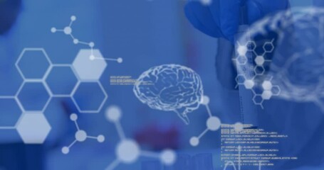 Poster - Animation of data processing over african american female nurse