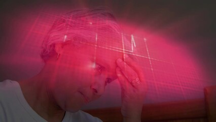 Poster - Animation of cardiograph over senior biracial woman with headache