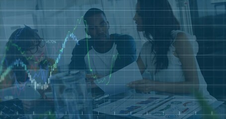 Poster - Animation of statistics and data processing over diverse business people