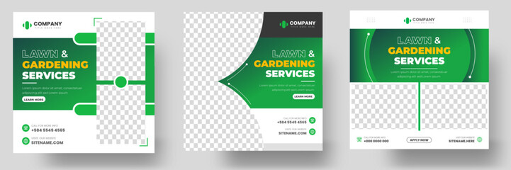 Lawn Garden Service social media post banner design template with green color, Plantation and lawn mowing, and gardening services banner design. Lawn Garden Service banner.