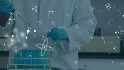 Poster - Animation of molecules over caucasian scientist in lab