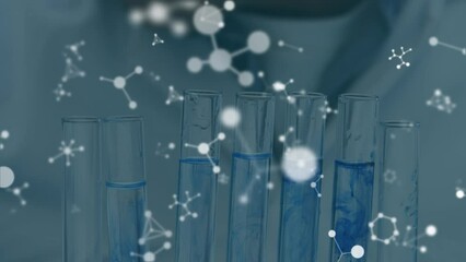 Poster - Animation of molecules over caucasian scientist in lab