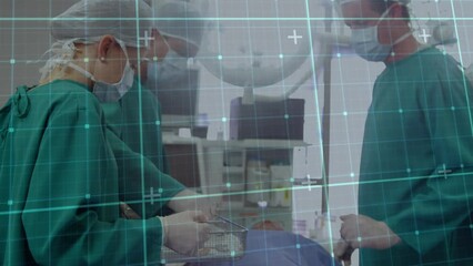 Poster - Animation of data processing over caucasian doctors during surgery